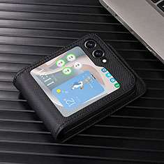 Luxury Leather Matte Finish and Plastic Back Cover Case LZ1 for Samsung Galaxy Z Flip5 5G Black