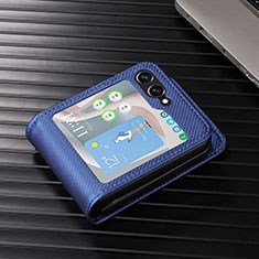 Luxury Leather Matte Finish and Plastic Back Cover Case LZ1 for Samsung Galaxy Z Flip5 5G Blue