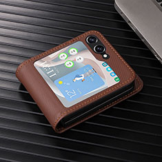 Luxury Leather Matte Finish and Plastic Back Cover Case LZ1 for Samsung Galaxy Z Flip5 5G Brown