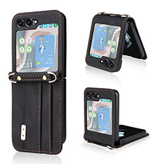 Luxury Leather Matte Finish and Plastic Back Cover Case LZ2 for Samsung Galaxy Z Flip5 5G Black