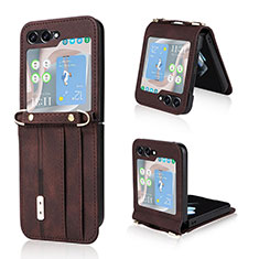 Luxury Leather Matte Finish and Plastic Back Cover Case LZ2 for Samsung Galaxy Z Flip5 5G Brown