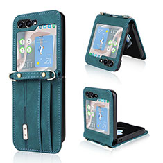 Luxury Leather Matte Finish and Plastic Back Cover Case LZ2 for Samsung Galaxy Z Flip5 5G Green