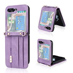Luxury Leather Matte Finish and Plastic Back Cover Case LZ2 for Samsung Galaxy Z Flip5 5G Purple