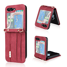 Luxury Leather Matte Finish and Plastic Back Cover Case LZ2 for Samsung Galaxy Z Flip5 5G Red