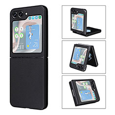 Luxury Leather Matte Finish and Plastic Back Cover Case LZ3 for Samsung Galaxy Z Flip5 5G Black