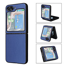 Luxury Leather Matte Finish and Plastic Back Cover Case LZ3 for Samsung Galaxy Z Flip5 5G Blue