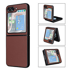 Luxury Leather Matte Finish and Plastic Back Cover Case LZ3 for Samsung Galaxy Z Flip5 5G Brown