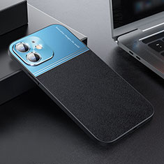 Luxury Leather Matte Finish and Plastic Back Cover Case QC1 for Apple iPhone 12 Mini Blue