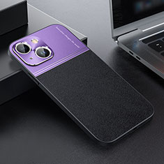 Luxury Leather Matte Finish and Plastic Back Cover Case QC1 for Apple iPhone 13 Purple