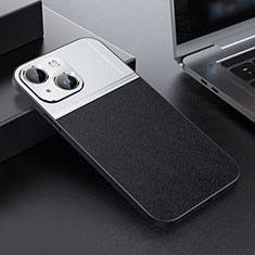 Luxury Leather Matte Finish and Plastic Back Cover Case QC1 for Apple iPhone 13 Silver