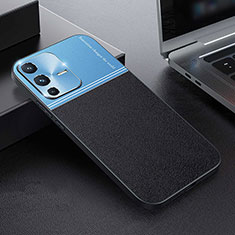 Luxury Leather Matte Finish and Plastic Back Cover Case QC1 for Vivo V23 Pro 5G Blue