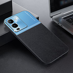Luxury Leather Matte Finish and Plastic Back Cover Case QC1 for Vivo V25 Pro 5G Blue