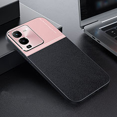 Luxury Leather Matte Finish and Plastic Back Cover Case QC1 for Vivo V25 Pro 5G Rose Gold