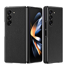 Luxury Leather Matte Finish and Plastic Back Cover Case QH1 for Samsung Galaxy Z Fold5 5G Black