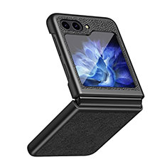 Luxury Leather Matte Finish and Plastic Back Cover Case QH2 for Samsung Galaxy Z Flip5 5G Black