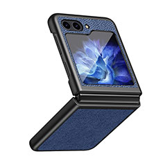 Luxury Leather Matte Finish and Plastic Back Cover Case QH2 for Samsung Galaxy Z Flip5 5G Blue