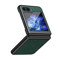 Luxury Leather Matte Finish and Plastic Back Cover Case QH2 for Samsung Galaxy Z Flip5 5G Green