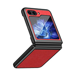 Luxury Leather Matte Finish and Plastic Back Cover Case QH2 for Samsung Galaxy Z Flip5 5G Red