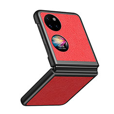 Luxury Leather Matte Finish and Plastic Back Cover Case QH4 for Huawei P60 Pocket Red