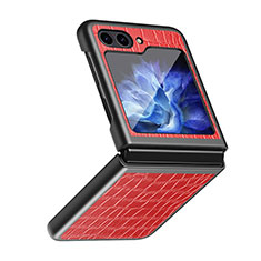 Luxury Leather Matte Finish and Plastic Back Cover Case QH4 for Samsung Galaxy Z Flip5 5G Red