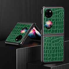 Luxury Leather Matte Finish and Plastic Back Cover Case QH7 for Huawei P60 Pocket Green
