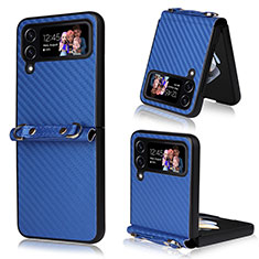 Luxury Leather Matte Finish and Plastic Back Cover Case R01 for Samsung Galaxy Z Flip3 5G Blue
