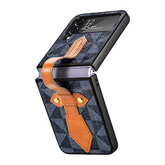 Luxury Leather Matte Finish and Plastic Back Cover Case R01 for Samsung Galaxy Z Flip4 5G Blue