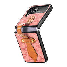 Luxury Leather Matte Finish and Plastic Back Cover Case R01 for Samsung Galaxy Z Flip4 5G Rose Gold