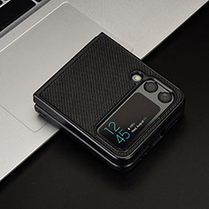 Luxury Leather Matte Finish and Plastic Back Cover Case R02 for Samsung Galaxy Z Flip3 5G Black