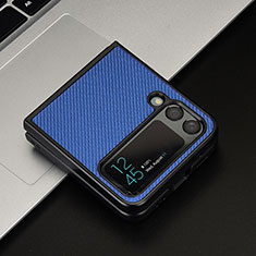 Luxury Leather Matte Finish and Plastic Back Cover Case R02 for Samsung Galaxy Z Flip3 5G Blue