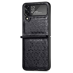 Luxury Leather Matte Finish and Plastic Back Cover Case R02 for Samsung Galaxy Z Flip4 5G Black