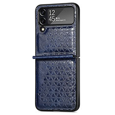 Luxury Leather Matte Finish and Plastic Back Cover Case R02 for Samsung Galaxy Z Flip4 5G Blue