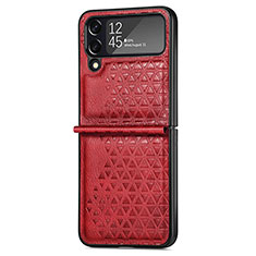 Luxury Leather Matte Finish and Plastic Back Cover Case R02 for Samsung Galaxy Z Flip4 5G Red