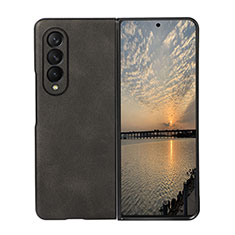 Luxury Leather Matte Finish and Plastic Back Cover Case R02 for Samsung Galaxy Z Fold3 5G Black