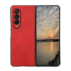 Luxury Leather Matte Finish and Plastic Back Cover Case R02 for Samsung Galaxy Z Fold3 5G Red