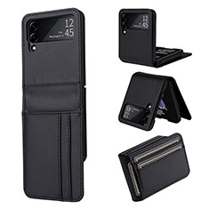 Luxury Leather Matte Finish and Plastic Back Cover Case R03 for Samsung Galaxy Z Flip3 5G Black