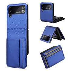 Luxury Leather Matte Finish and Plastic Back Cover Case R03 for Samsung Galaxy Z Flip3 5G Blue