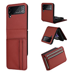 Luxury Leather Matte Finish and Plastic Back Cover Case R03 for Samsung Galaxy Z Flip3 5G Brown