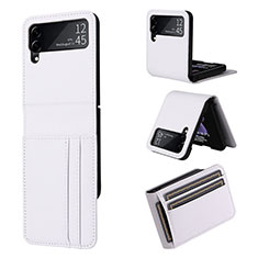 Luxury Leather Matte Finish and Plastic Back Cover Case R03 for Samsung Galaxy Z Flip3 5G White