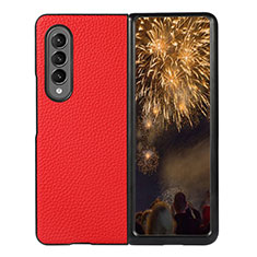 Luxury Leather Matte Finish and Plastic Back Cover Case R03 for Samsung Galaxy Z Fold3 5G Red