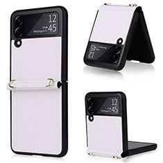 Luxury Leather Matte Finish and Plastic Back Cover Case R04 for Samsung Galaxy Z Flip3 5G White