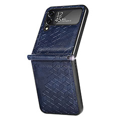 Luxury Leather Matte Finish and Plastic Back Cover Case R04 for Samsung Galaxy Z Flip4 5G Blue