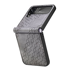 Luxury Leather Matte Finish and Plastic Back Cover Case R04 for Samsung Galaxy Z Flip4 5G Gray