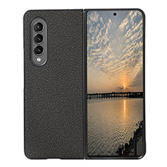 Luxury Leather Matte Finish and Plastic Back Cover Case R04 for Samsung Galaxy Z Fold3 5G Black