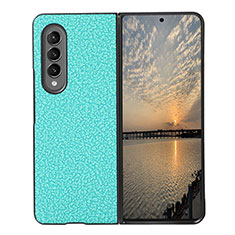 Luxury Leather Matte Finish and Plastic Back Cover Case R04 for Samsung Galaxy Z Fold3 5G Cyan
