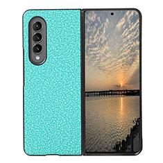 Luxury Leather Matte Finish and Plastic Back Cover Case R04 for Samsung Galaxy Z Fold4 5G Cyan