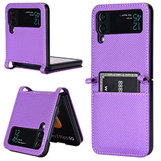 Luxury Leather Matte Finish and Plastic Back Cover Case R05 for Samsung Galaxy Z Flip3 5G Purple