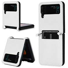 Luxury Leather Matte Finish and Plastic Back Cover Case R05 for Samsung Galaxy Z Flip3 5G White