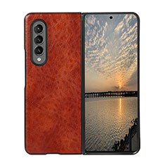 Luxury Leather Matte Finish and Plastic Back Cover Case R06 for Samsung Galaxy Z Fold3 5G Brown