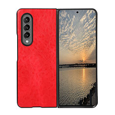 Luxury Leather Matte Finish and Plastic Back Cover Case R06 for Samsung Galaxy Z Fold3 5G Red